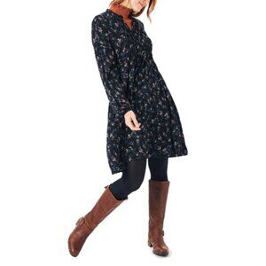 NWT FATFACE Womens' Nieve Floral Black Nordic Jersey Dress w. Pockets Sz 12